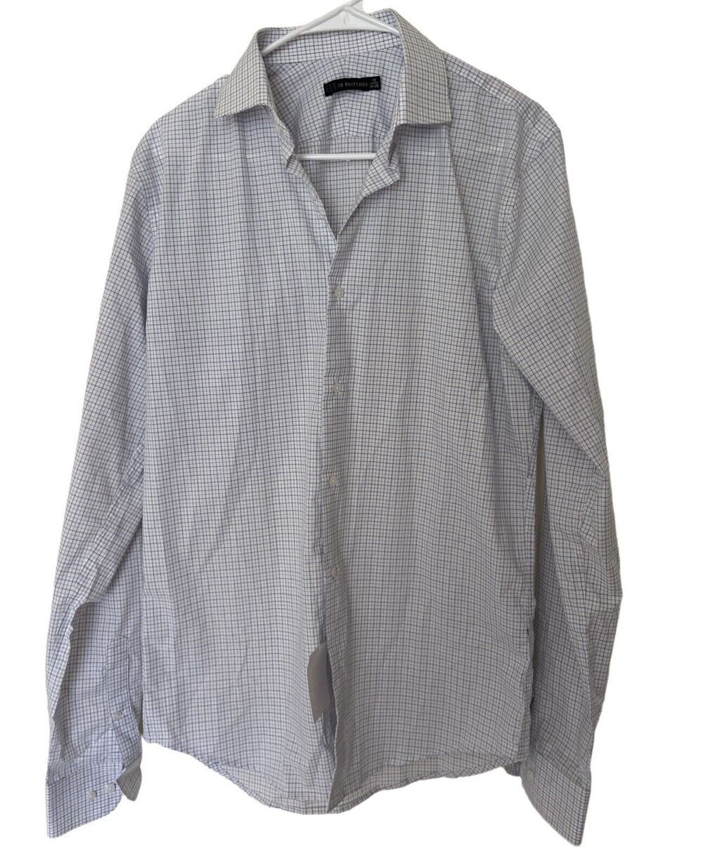 JB Britches Button Up Shirt Mens 15 34/35 Plaid Long Sleeve Shirt Blue White Tan